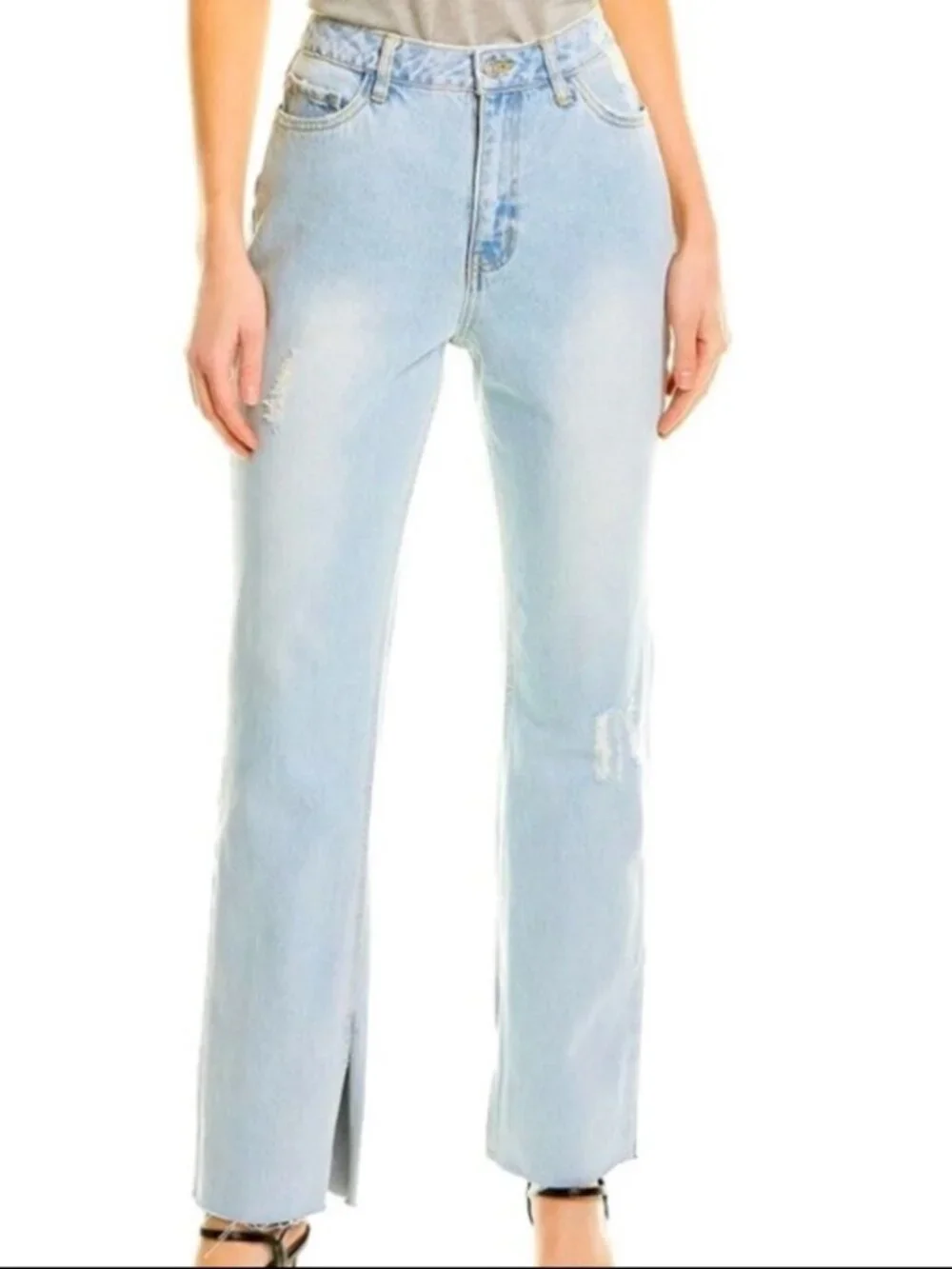 Avec Les Filles High Rise Slit Hem Wide Leg Jeans - Picture 1 of 7